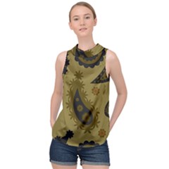 Floral Pattern Paisley Style Paisley Print  Doodle Background High Neck Satin Top by Eskimos