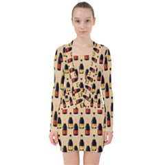 Champagne For The Holiday V-neck Bodycon Long Sleeve Dress by SychEva