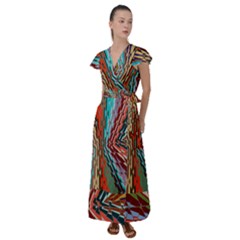 Digital Illusion Flutter Sleeve Maxi Dress by Sparkle