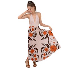 Floral Folk Damask Pattern  Backless Maxi Beach Dress by Eskimos