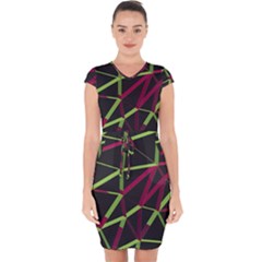 3d Lovely Geo Lines X Capsleeve Drawstring Dress  by Uniqued