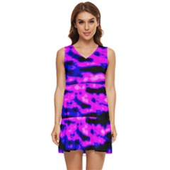 Purple  Waves Abstract Series No6 Tiered Sleeveless Mini Dress by DimitriosArt