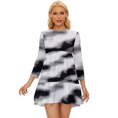 Black Waves Abstract Series No 2 Long Sleeve Babydoll Dress by DimitriosArt
