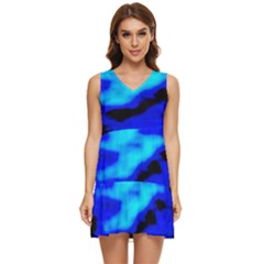 Blue Waves Abstract Series No13 Tiered Sleeveless Mini Dress by DimitriosArt