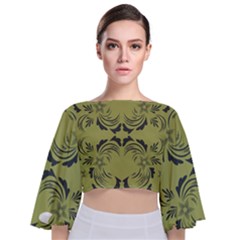 Floral Folk Damask Pattern Fantasy Flowers  Tie Back Butterfly Sleeve Chiffon Top by Eskimos