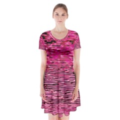 Pink  Waves Flow Series 1 Short Sleeve V-neck Flare Dress by DimitriosArt