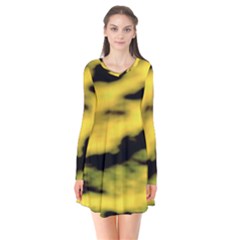 Yellow Waves Flow Series 1 Long Sleeve V-neck Flare Dress by DimitriosArt