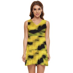 Yellow Waves Flow Series 1 Tiered Sleeveless Mini Dress by DimitriosArt