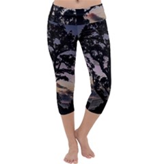 Sunset Coastal Park Landscape, Montevideo Uruguay Capri Yoga Leggings by dflcprintsclothing