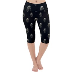 Creepy Head Sculpture With Respirator Motif Pattern Lightweight Velour Cropped Yoga Leggings by dflcprintsclothing