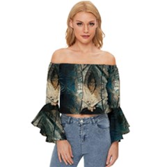 Fractal Off Shoulder Flutter Bell Sleeve Top by Sparkle