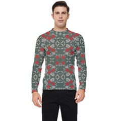 Floral Folk Damask Pattern Fantasy Flowers Floral Geometric Fantasy Men s Long Sleeve Rash Guard by Eskimos