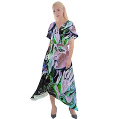 Glam Rocker Cross Front Sharkbite Hem Maxi Dress by MRNStudios