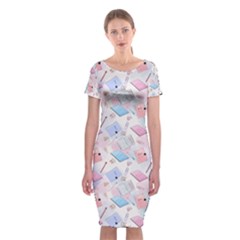 Notepads Pens And Pencils Classic Short Sleeve Midi Dress by SychEva