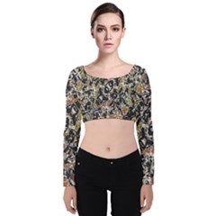 Modern Camo Tropical Print Design Velvet Long Sleeve Crop Top by dflcprintsclothing