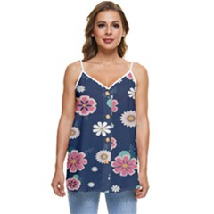 Flowers Pattern Casual Spaghetti Strap Chiffon Top by Sparkle