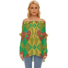 Abstract Pattern Geometric Backgrounds   Off Shoulder Chiffon Pocket Shirt