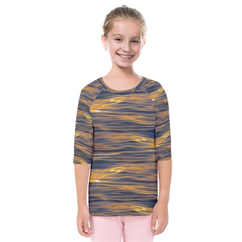 Sunset Waves Pattern Print Kids  Quarter Sleeve Raglan Tee by dflcprintsclothing