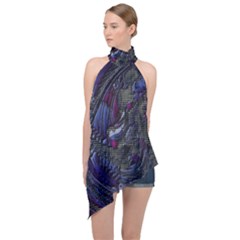 Braille Flow Halter Asymmetric Satin Top by MRNStudios