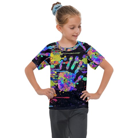 Crazy Multicolored Each Other Running Splashes Hand 1 Kids  Mesh Piece Tee by EDDArt