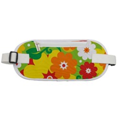 Flower Power Wallpaper Green Yellow Orange Red Rounded Waist Pouch by EDDArt