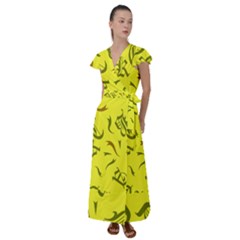 Abstract Pattern Geometric Backgrounds   Flutter Sleeve Maxi Dress by Eskimos