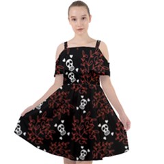 Red Skulls Cut Out Shoulders Chiffon Dress by Sparkle