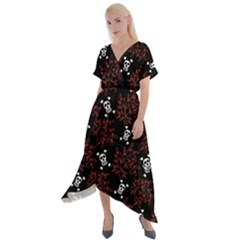 Red Skulls Cross Front Sharkbite Hem Maxi Dress by Sparkle