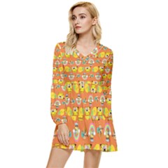 Minionspattern Tiered Long Sleeve Mini Dress by Sparkle