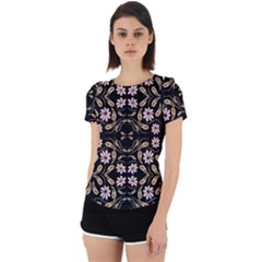 Folk Flowers Print Floral Pattern Ethnic Art Back Cut Out Sport Tee by Eskimos
