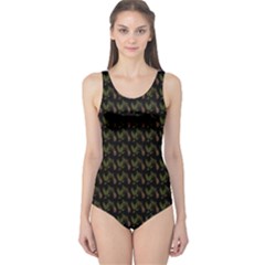 Fern Pattern 2 Black One Piece Swimsuit by violetheavensky