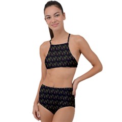 Fern Pattern 2 Black High Waist Tankini Set by violetheavensky