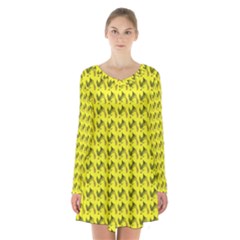 Fern Pattern 2 Yellow Long Sleeve Velvet V-neck Dress by violetheavensky