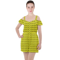 Fern Pattern 2 Yellow Ruffle Cut Out Chiffon Playsuit by violetheavensky