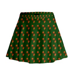 Kawaii Pumpkin Patt Green Mini Flare Skirt by violetheavensky