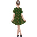 Kawaii Pumpkin Patt Green Kids  Short Sleeve Shirt Dress View2