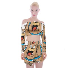 Bulldog-cartoon-illustration-11650862 Off Shoulder Top With Mini Skirt Set by jellybeansanddinosaurs