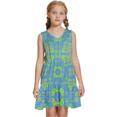 Floral Folk Damask Pattern Fantasy Flowers  Kids  Sleeveless Tiered Mini Dress by Eskimos