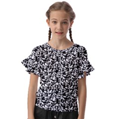 Black And White Qr Motif Pattern Kids  Cut Out Flutter Sleeves by dflcprintsclothing