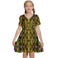 Fanciful Fantasy Flower Forest Kids  Short Sleeve Tiered Mini Dress by pepitasart