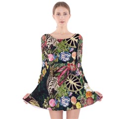 Tropical Pattern Long Sleeve Velvet Skater Dress by CoshaArt