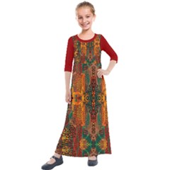 Red Abbey Abstract Animal Print Kids  Quarter Sleeve Maxi Dress by MickiRedd