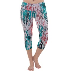 Colorful Spotted Reptilian Coral Capri Yoga Leggings by MickiRedd