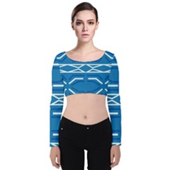 Abstract Pattern Geometric Backgrounds   Velvet Long Sleeve Crop Top by Eskimos