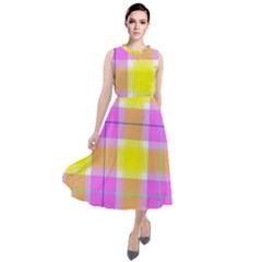 Pink Tartan-8 Round Neck Boho Dress by tartantotartanspink