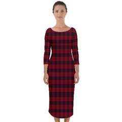 Tartan Red Quarter Sleeve Midi Bodycon Dress by tartantotartansallreddesigns