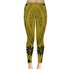 Folk Flowers Print Floral Pattern Ethnic Art Inside Out Leggings by Eskimos