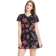 Cranes N Roses Short Sleeve V-neck Dress by HWDesign