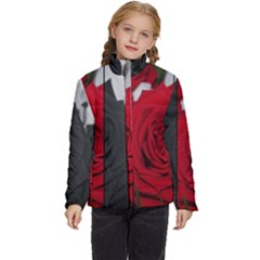 Roses Rouge Fleurs Kids  Puffer Bubble Jacket Coat by kcreatif