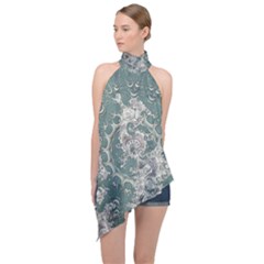 Seaweed Mandala Halter Asymmetric Satin Top by MRNStudios